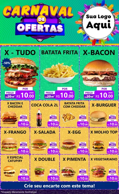 Modelo de Encarte para Encarte Grande com o tema Carnaval de Ofertas para Hamburgueria
