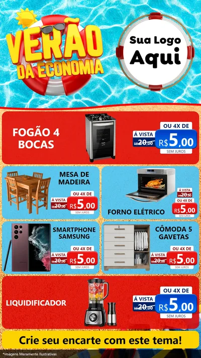 Modelo de TV para TV Vertical com o tema Verão da Economia para Móveis e Eletro