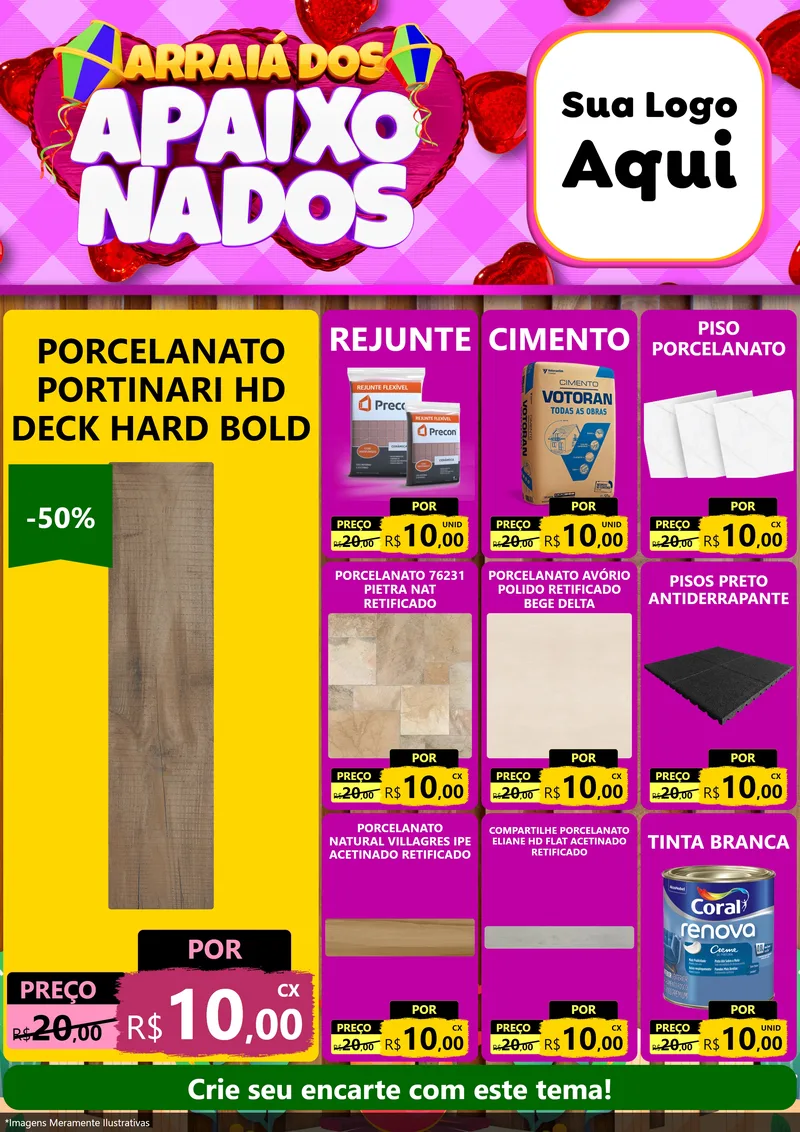 Modelo de Encarte para Encarte A4 Vertical com o tema Arraiá dos Apaixonados para Pisos e revestimentos