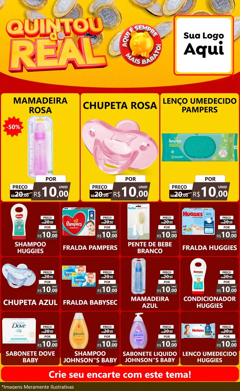 Modelo de Encarte para Encarte Grande com o tema Quintou do Real para Bebês