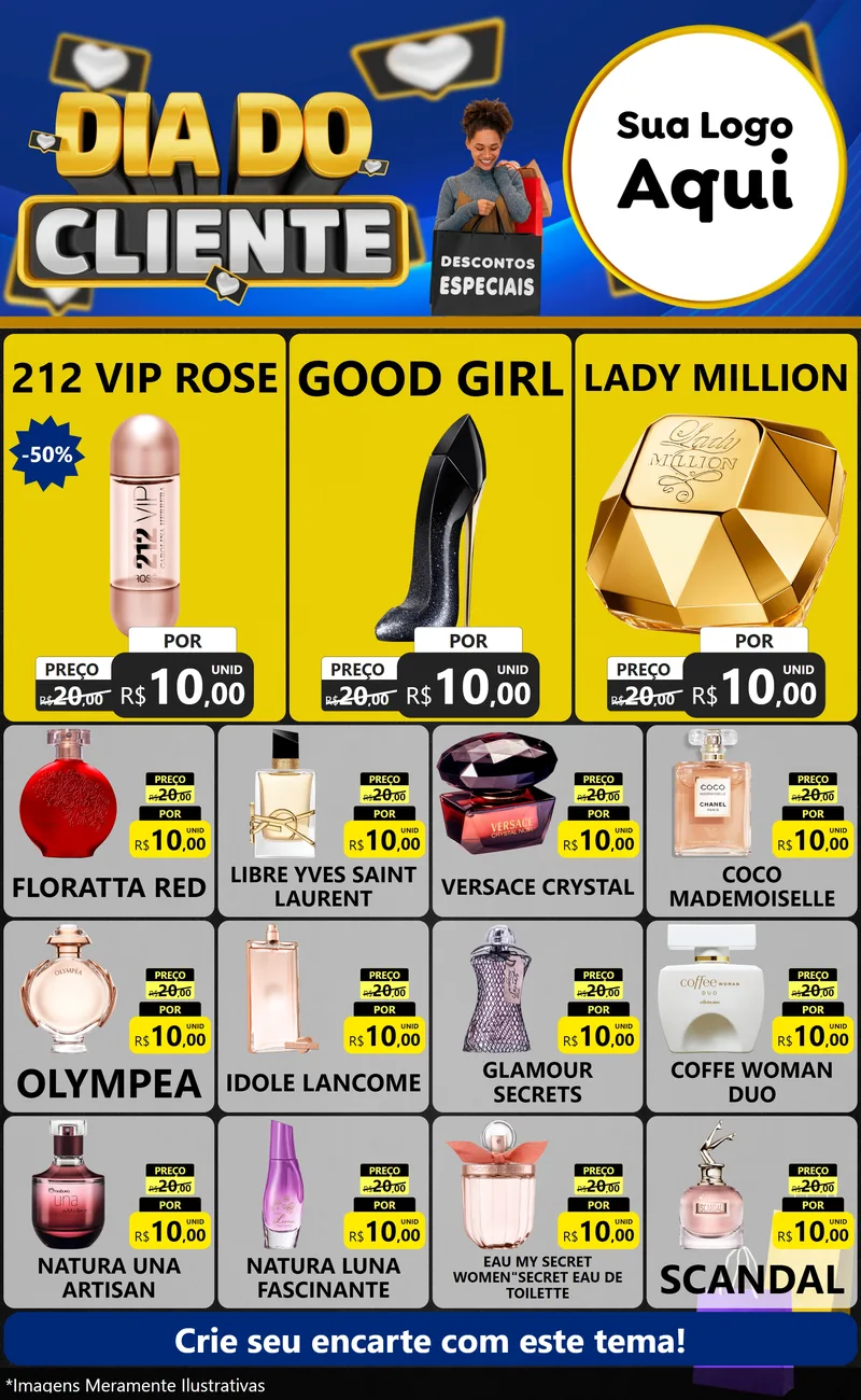 Modelo de Encarte para Encarte Grande com o tema Dia Do Cliente para Perfumes