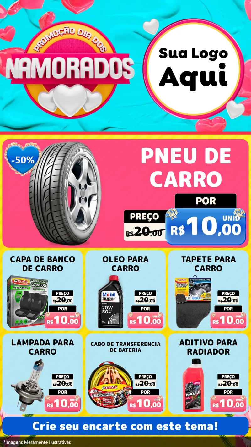 Modelo de Rede Social para Stories com o tema Promoção Dia dos Namorados para Auto peças