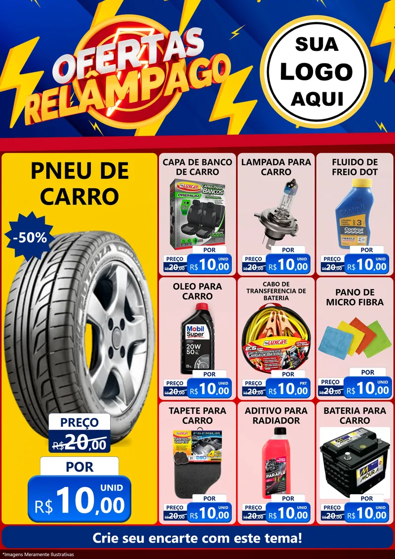 Modelo de Encarte para Encarte A4 Vertical com o tema Ofertas Relâmpago para Auto peças