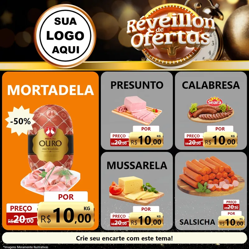 Modelo de Rede Social para Feed Facebook com o tema Réveillon de Ofertas para Frios e Laticínios