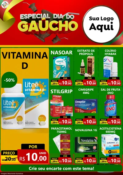 Modelo de Encarte para Encarte A4 Vertical com o tema Especial Dia do Gaúcho para Farmácia