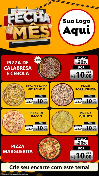Modelo de TV para TV Vertical com o tema Fecha Mês para Pizzaria