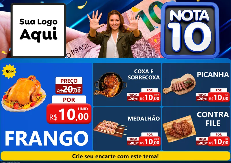 Modelo de Encarte para Encarte A4 Horizontal com o tema Nota 10 para Assados