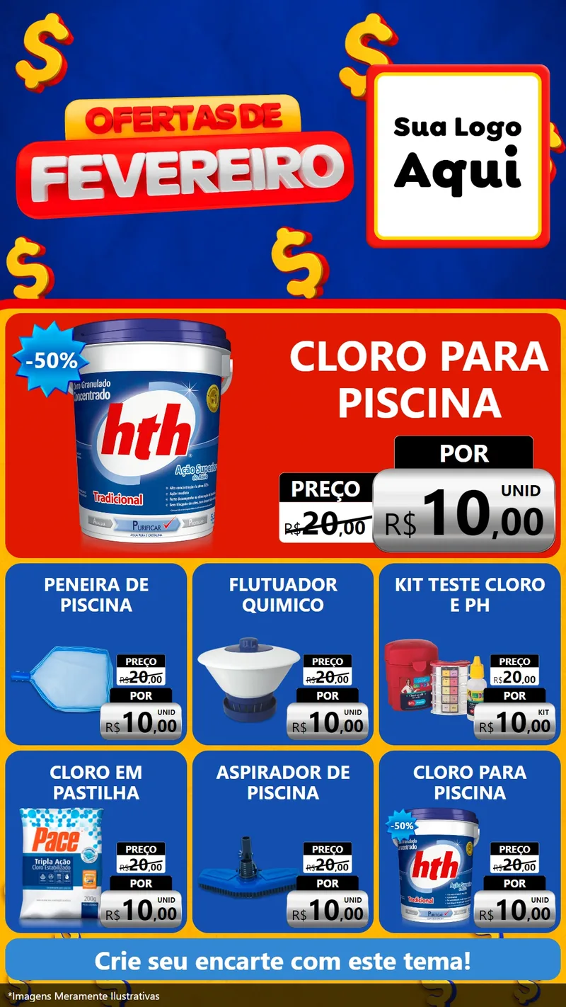 Modelo de Rede Social para Stories com o tema Ofertas de Fevereiro para Produtos para Piscina