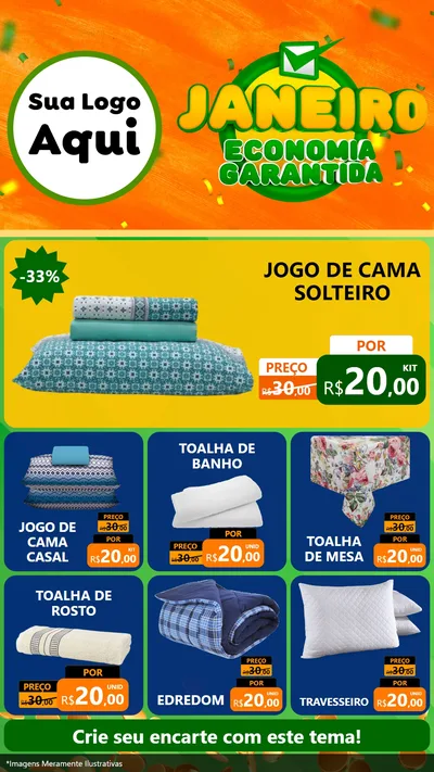Modelo de Rede Social para Stories com o tema Janeiro - Economia Garantida para Cama, Mesa e Banho
