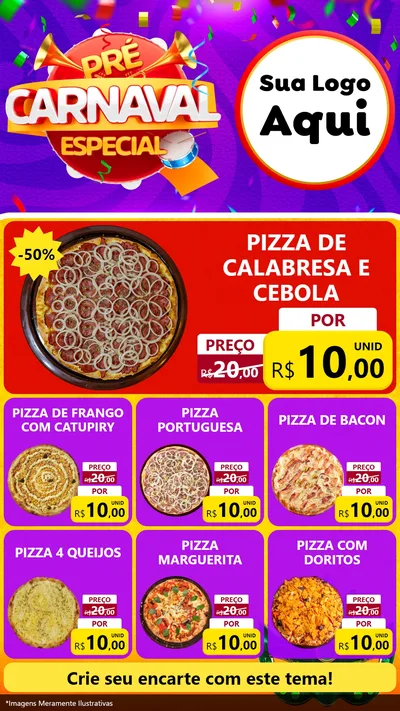 Modelo de Rede Social para Stories com o tema Pré-Carnaval Especial para Pizzaria