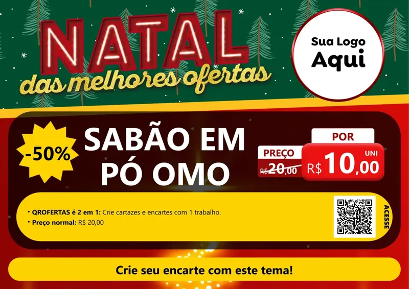 Modelo de Cartaz para Cartaz A4 Horizontal com o tema Natal das Melhores Ofertas para Produtos de Limpeza