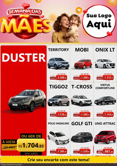 Modelo de Encarte para Encarte A4 Vertical com o tema Semana das Mães para Concessionaria de Carros