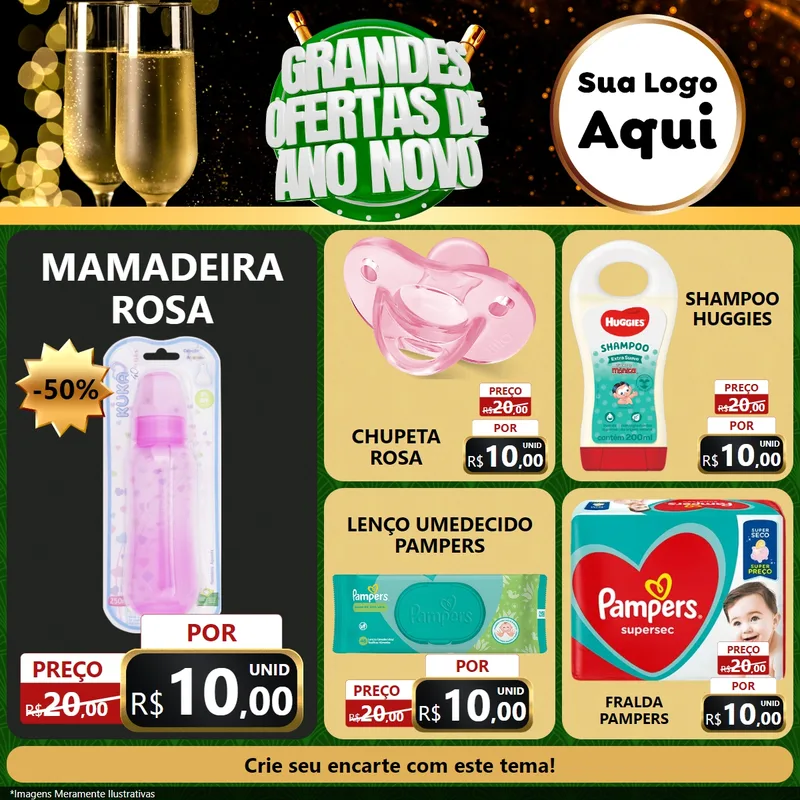 Modelo de Rede Social para Feed Facebook com o tema Grandes Ofertas de Ano Novo para Bebês