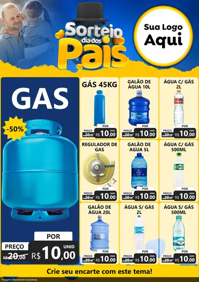 Modelo de Encarte para Encarte A4 Vertical com o tema Sorteio Dia Dos Pais para Água e gás