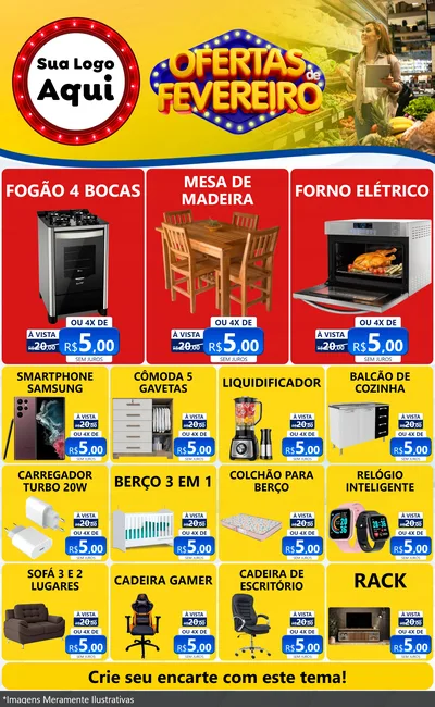 Modelo de Encarte para Encarte Grande com o tema Ofertas de Fevereiro para Móveis e Eletro