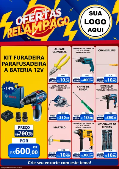 Modelo de Encarte para Encarte A4 Vertical com o tema Ofertas Relâmpago para Maquinas e Ferramentas