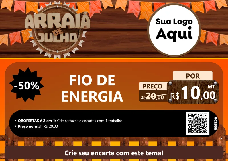 Modelo de Cartaz para Cartaz A4 Horizontal com o tema Arraiá de Julho - Junina para Materiais Elétricos