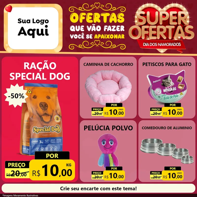 Modelo de Rede Social para Feed Facebook com o tema Dia dos Namorados para Pet Shop