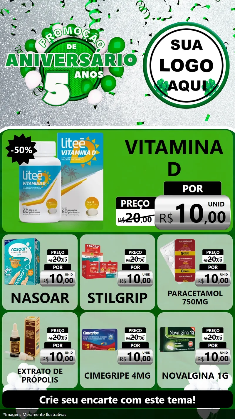 Modelo de Rede Social para Stories com o tema Promoção de Aniversário - 5 Anos para Farmácia