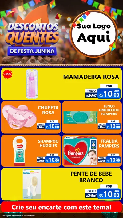 Modelo de TV para TV Vertical com o tema Descontos Quentes de Festa Junina para Bebês
