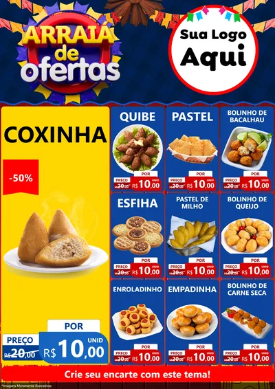 Modelo de Encarte para Encarte A4 Vertical com o tema Arraiá de Ofertas para Salgadaria