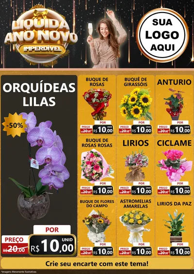 Modelo de Encarte para Encarte A4 Vertical com o tema Liquida Ano Novo Imperdível para Floricultura e jardim