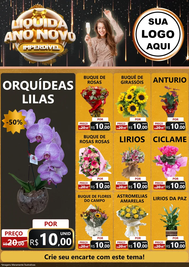 Modelo de Encarte para Encarte A4 Vertical com o tema Liquida Ano Novo Imperdível para Floricultura e jardim