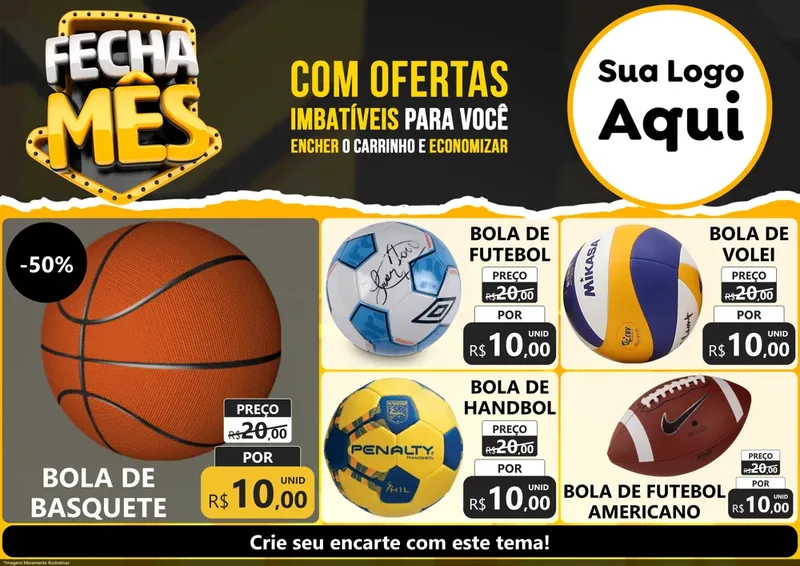 Modelo de Encarte para Encarte A4 Horizontal com o tema Fecha Mês para Artigos Esportivos