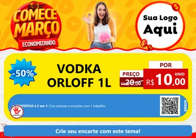 Modelo de Cartaz para Cartaz A4 Horizontal com o tema Comece Março Economizando para Distribuidora de bebidas