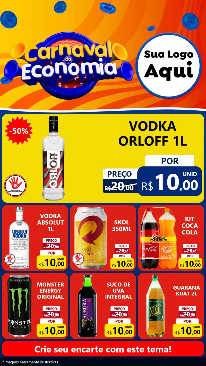 Modelo de Rede Social para Stories com o tema Carnaval da Economia para Distribuidora de bebidas