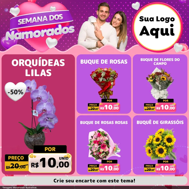 Modelo de Rede Social para Feed Facebook com o tema Semana dos Namorados para Floricultura e jardim