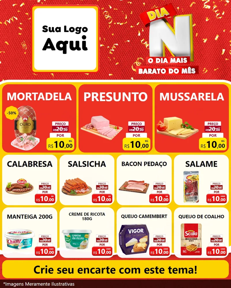 Modelo de Rede Social para Feed Instagram com o tema Dia N o Dia Mais Barato do Mês para Frios e Laticínios