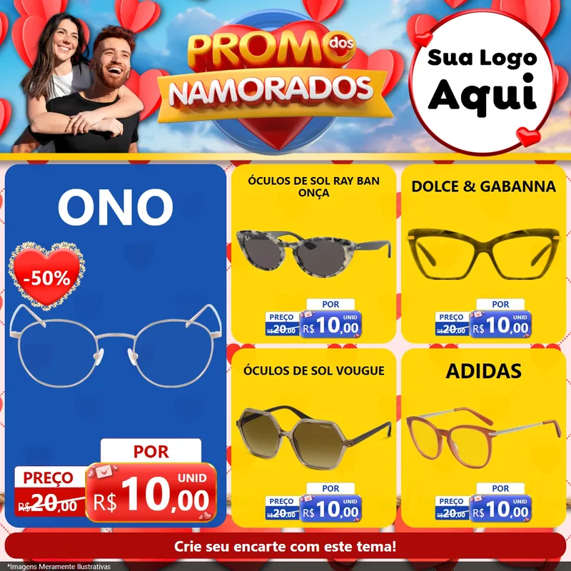 Modelo de Rede Social para Feed Facebook com o tema Promo dos Namorados para Óticas