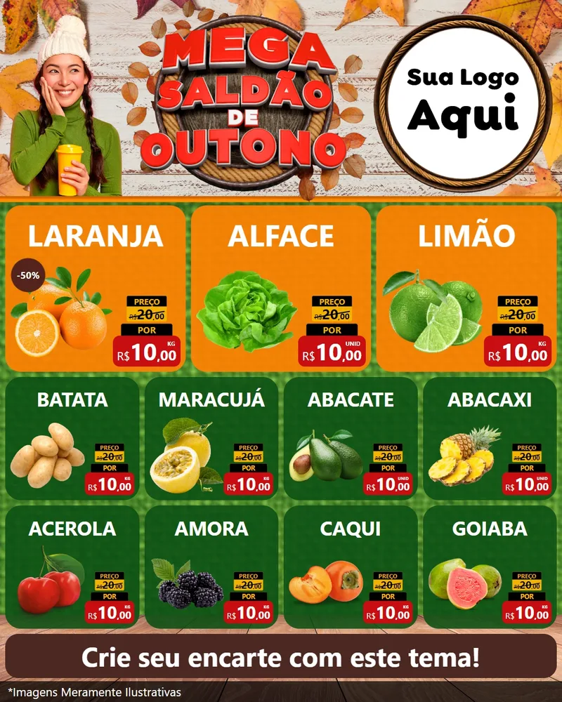 Modelo de Rede Social para Feed Instagram com o tema Mega Saldão de Outono para Hortifrúti