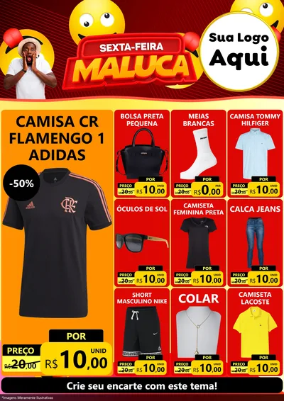 Modelo de Encarte para Encarte A4 Vertical com o tema Sexta-feira Maluca para Roupas e acessórios
