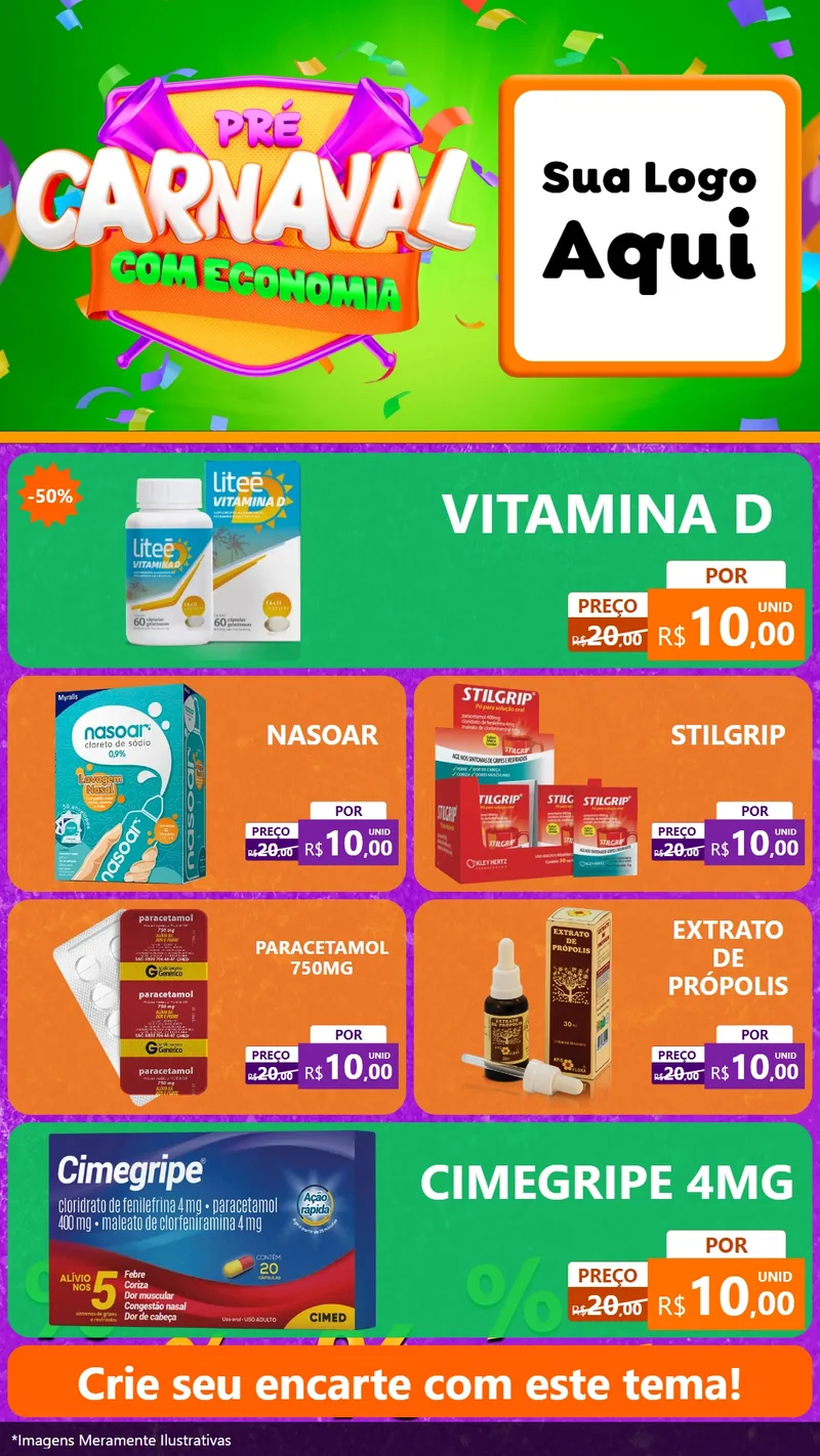 Modelo de TV para TV Vertical com o tema Pré-Carnaval Com Economia para Farmácia