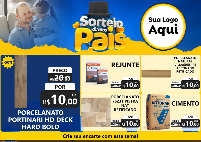 Modelo de Encarte para Encarte A4 Horizontal com o tema Sorteio Dia Dos Pais para Pisos e revestimentos