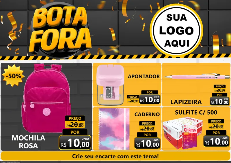 Modelo de Encarte para Encarte A4 Horizontal com o tema Bota Fora para Papelaria
