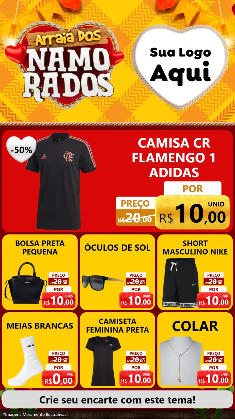 Modelo de Rede Social para Stories com o tema Arraiá dos Namorados para Roupas e acessórios