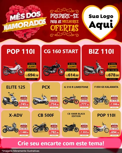 Modelo de Rede Social para Feed Instagram com o tema Mês dos Namorados para Concessionaria de Motos