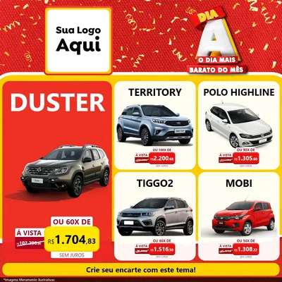 Modelo de Rede Social para Feed Facebook com o tema Dia A o Dia Mais Barato do Mês para Concessionaria de Carros