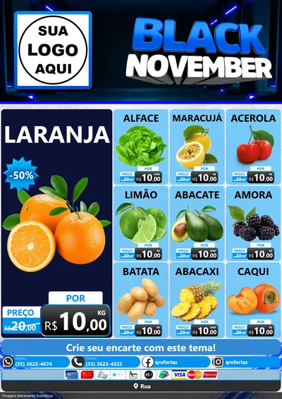 Modelo de Encarte para Encarte A4 Vertical com o tema Black November para Hortifrúti
