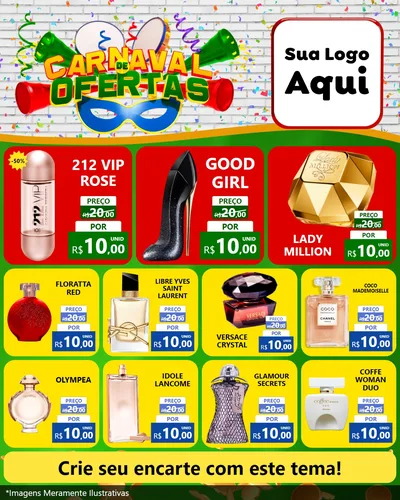 Modelo de Rede Social para Feed Instagram com o tema Carnaval de Ofertas para Perfumes