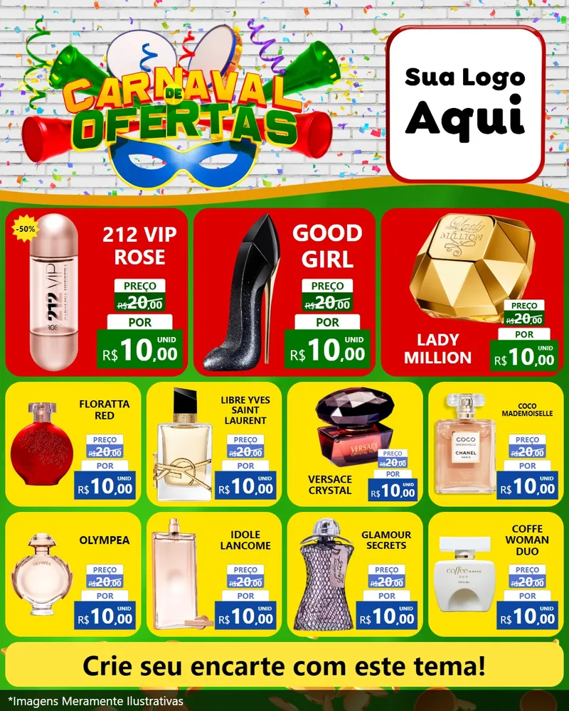 Modelo de Rede Social para Feed Instagram com o tema Carnaval de Ofertas para Perfumes