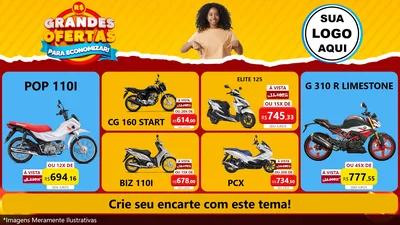 Modelo de TV para TV Horizontal com o tema Grandes Ofertas Para Economizar! para Concessionaria de Motos