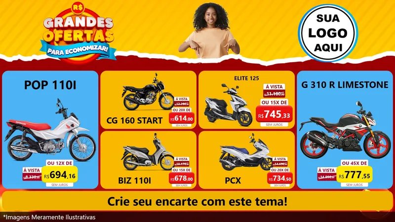 Modelo de TV para TV Horizontal com o tema Grandes Ofertas Para Economizar! para Concessionaria de Motos