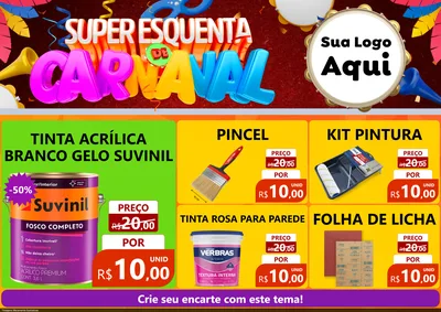 Modelo de Encarte para Encarte A4 Horizontal com o tema Super Esquenta de Carnaval para Tintas e Ferramentas