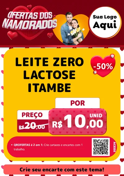 Modelo de Cartaz para Cartaz A4 Vertical com o tema Ofertas Dos Namorados para Frios e Laticínios