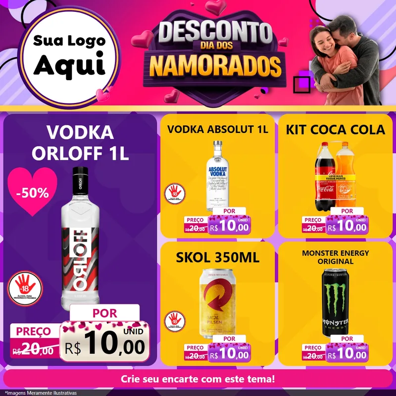 Modelo de Rede Social para Feed Facebook com o tema Desconto Dia dos Namorados para Distribuidora de bebidas