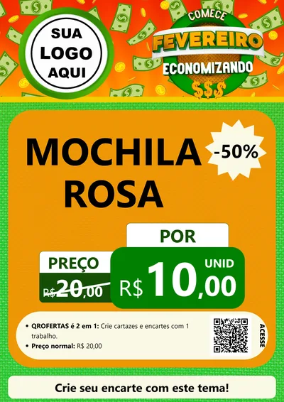 Modelo de Cartaz para Cartaz A4 Vertical com o tema Comece Fevereiro Economizando para Papelaria
